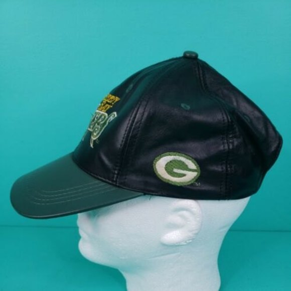 Green Bay Packers Hat Vintage 90s Genuine Leather Snapback Cap USA - Picture 5 of 11